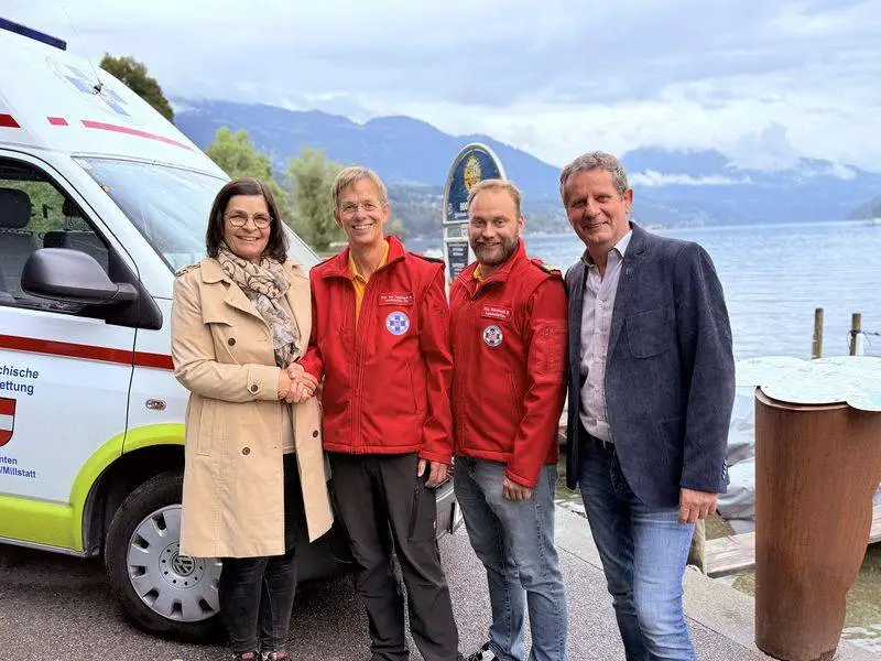 Bgm. Marika Lagger-Pöllinger (Lendorf), Bgm. Thomas Schäfauer (Seeboden) mit Markus Bräuhaupt und Horst Tuppinger.