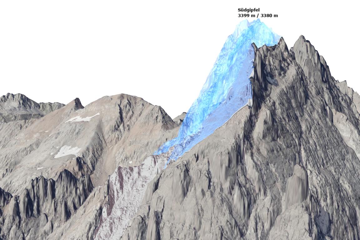 Visualisierung des S&uuml;dgipfels des Fluchthorns nach den Messungen mittels Laser-Scanning. Bild: Land Tirol