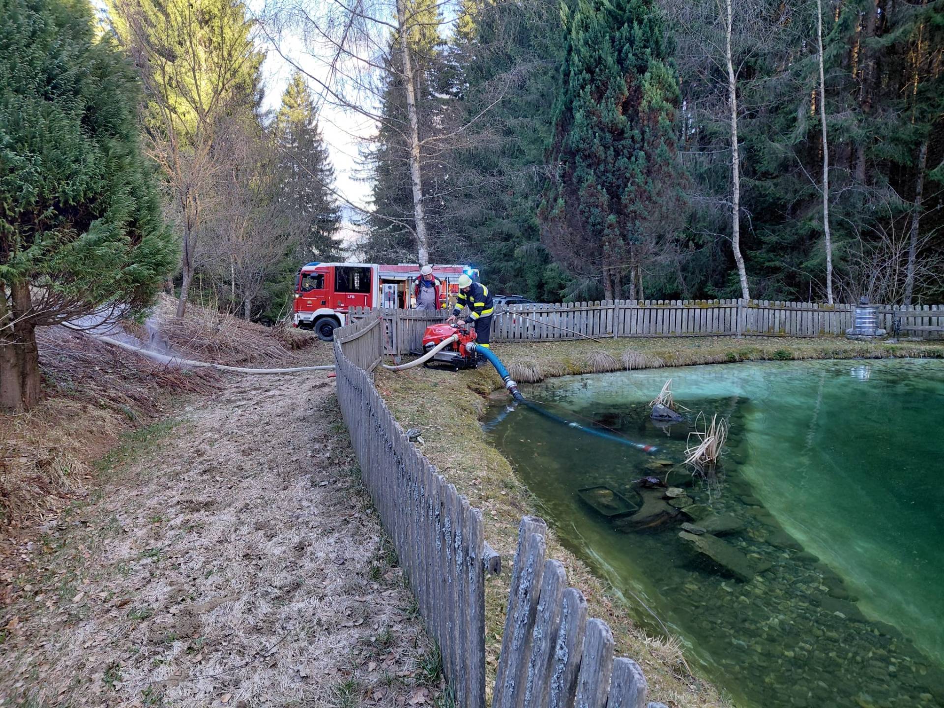 Ein privater Fischdeich lieferte L&ouml;schwasser.