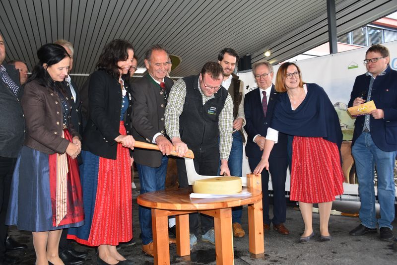 Der offizielle K&auml;seanschnitt beim Rathaus in K&ouml;tschach.