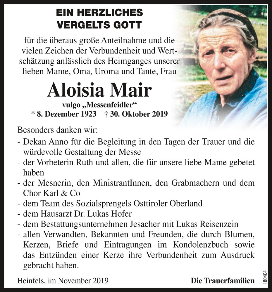 Aloisia Mair, vlg. Messenfeidler