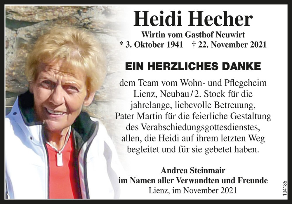 Heidi Hecher, ehem. Wirtin vom Gasthof Neuwirt
