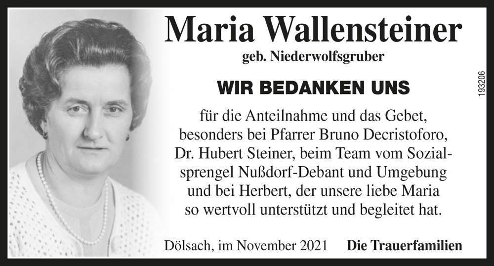 Maria Wallensteiner, geb. Niederwolfsgruber