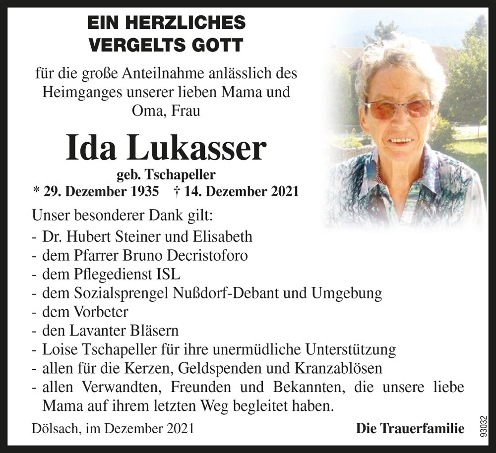 Ida Lukasser geb. Tschapeller 