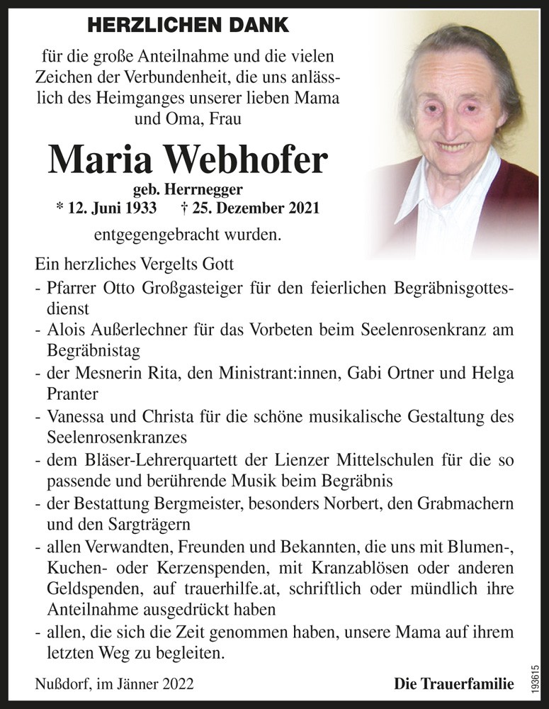 Maria Webhofer, geb. Herrnegger