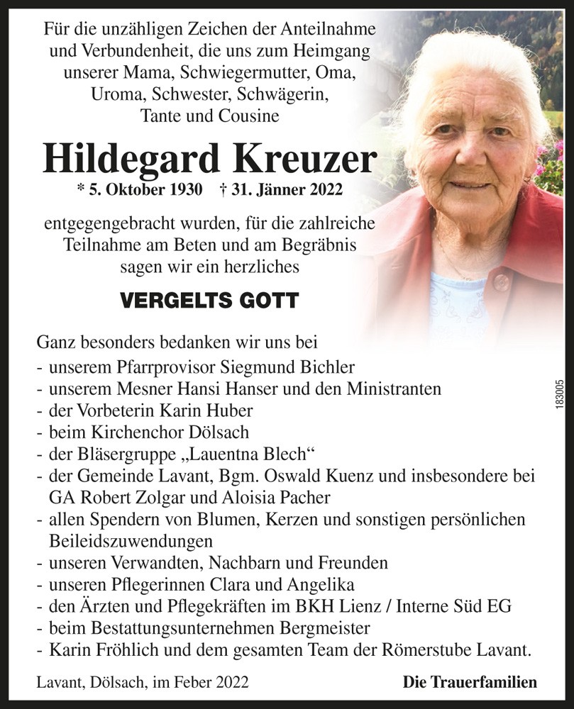 Hildegard Kreuzer, geb. Brunner, vlg. Simiter