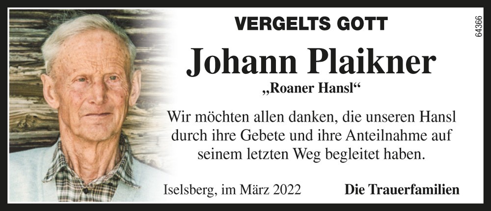 Plaikner Johann, "Roaner Hansl"