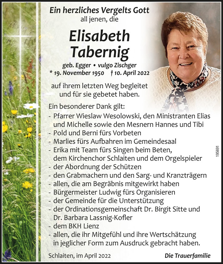 Elisabeth Tabernig, geb. Egger, vlg. Zischger