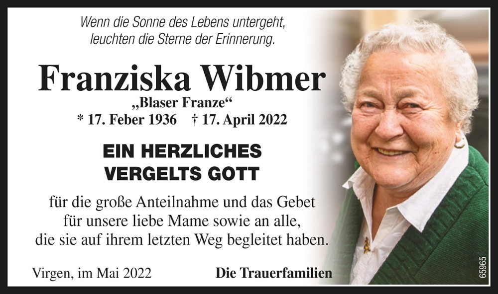 Franziska Wibmer, geb. Ruggenthaler, "Blaser Franze"