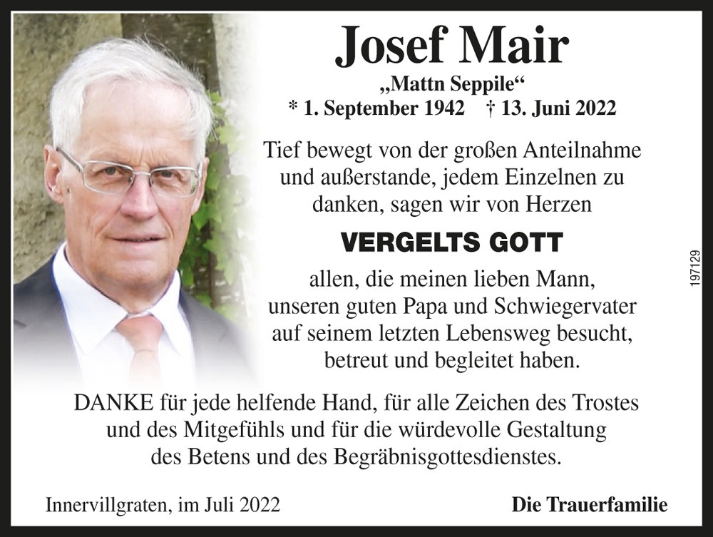 Josef Mair, "Mattn Seppile", vlg. Lusser