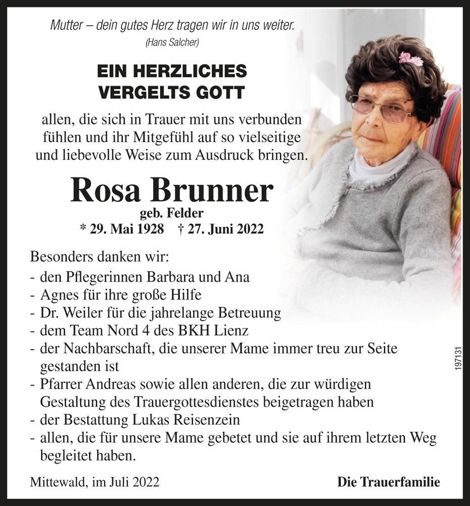 Rosa Brunner, geb. Felder