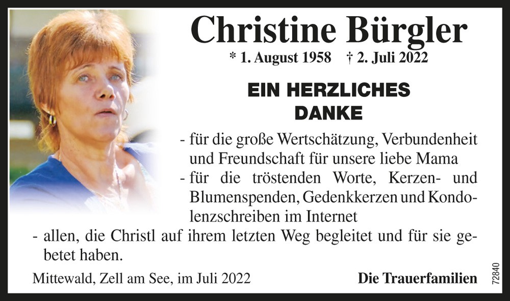 Christine B&uuml;rgler, vlg. Jakober Christl, geb. Gasser