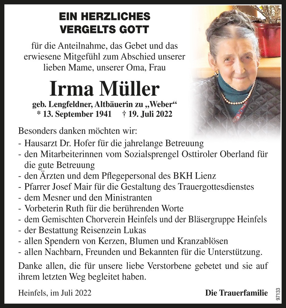 Irma M&uuml;ller, geb. Lengfeldner, Altb&auml;uerin zu "Weber"