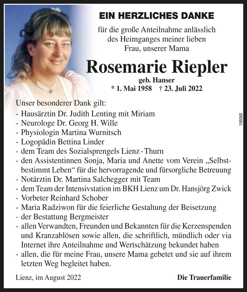 Rosemarie Riepler, geb. Hanser