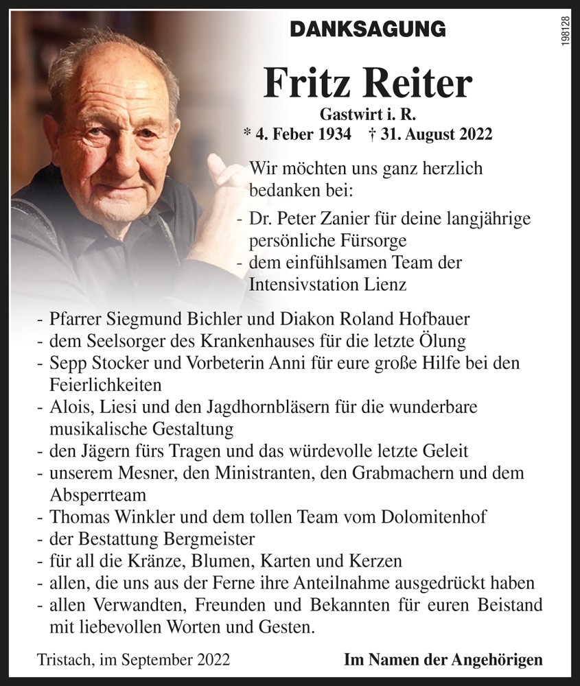 Fritz Reiter, Gastwirt i.R.