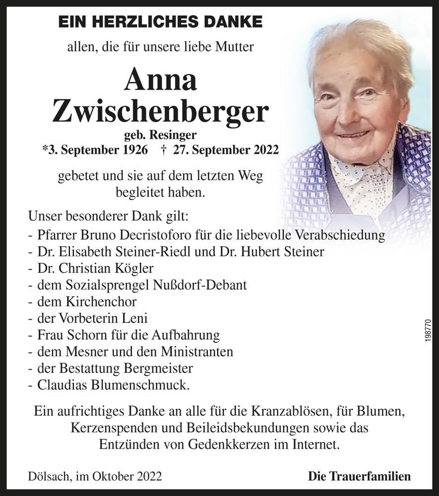 Anna Zwischenberger, geb. Resinger