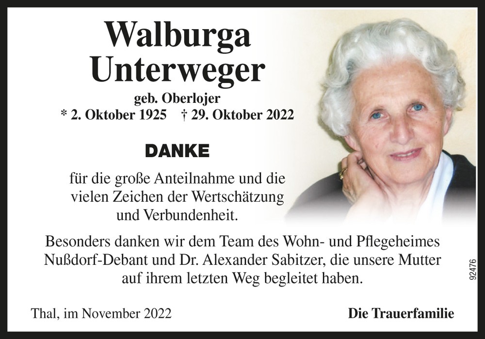 Walburga Unterweger, geb. Oberlojer