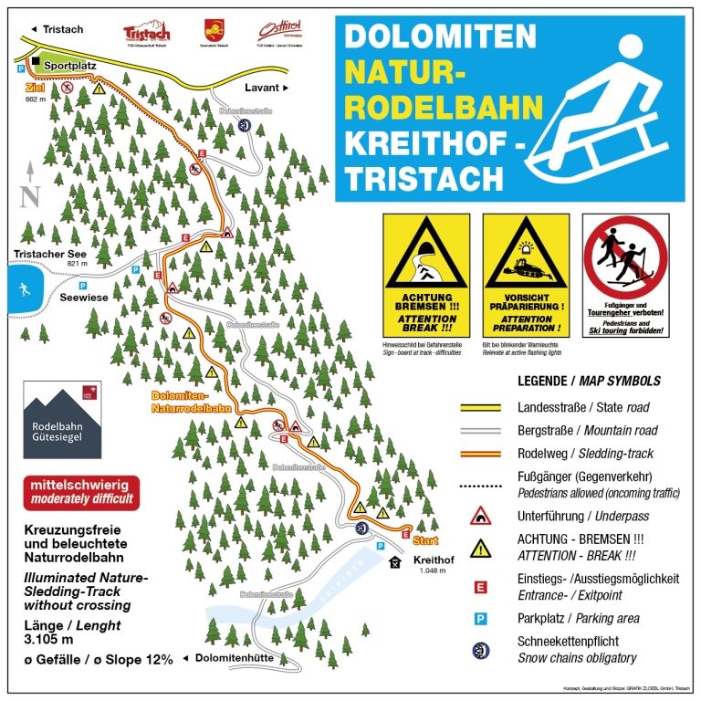 Naturrodelbahn Kreithof-Tristacher Sportplatz in Betrieb