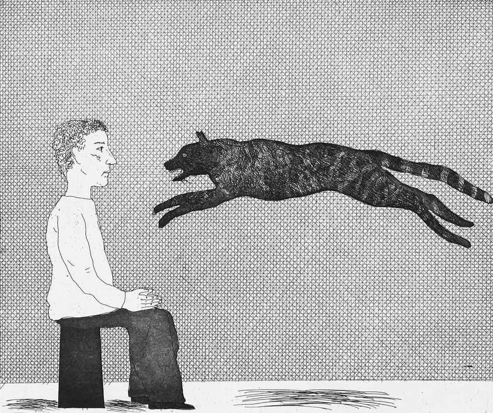 Mit David Hockney kommt einer der bedeutendsten zeitgen&ouml;ssischen K&uuml;nstler nach Gm&uuml;nd. Ein kleiner Vorgeschmack: A Black Cat Leaping, 1969, Radierung und Aquatinta. Bildrechte: David Hockney