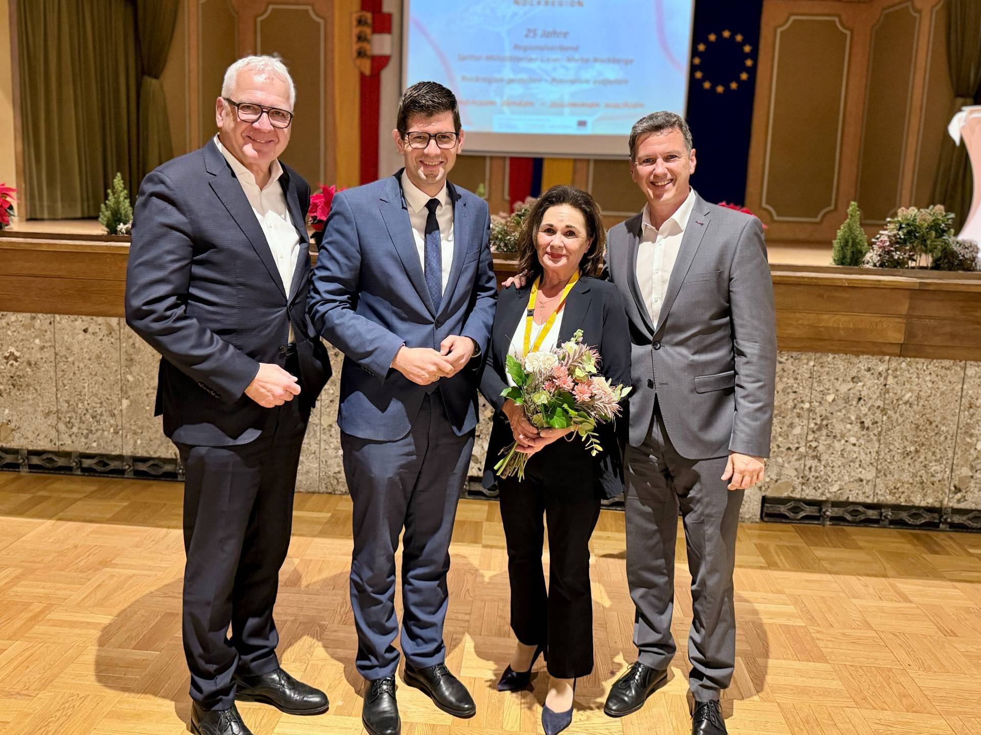 LAG-Obmann Bgm. Matthias Krenn, LH-Stv. Martin Gruber, Christine Sitter und LR Daniel Fellner. Foto: LPD