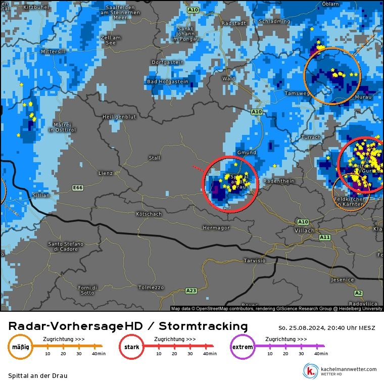 Die Gewitterzelle konzentrierte sich direkt &uuml;ber dem Goldeck. Grafik: Bfkdo Spittal