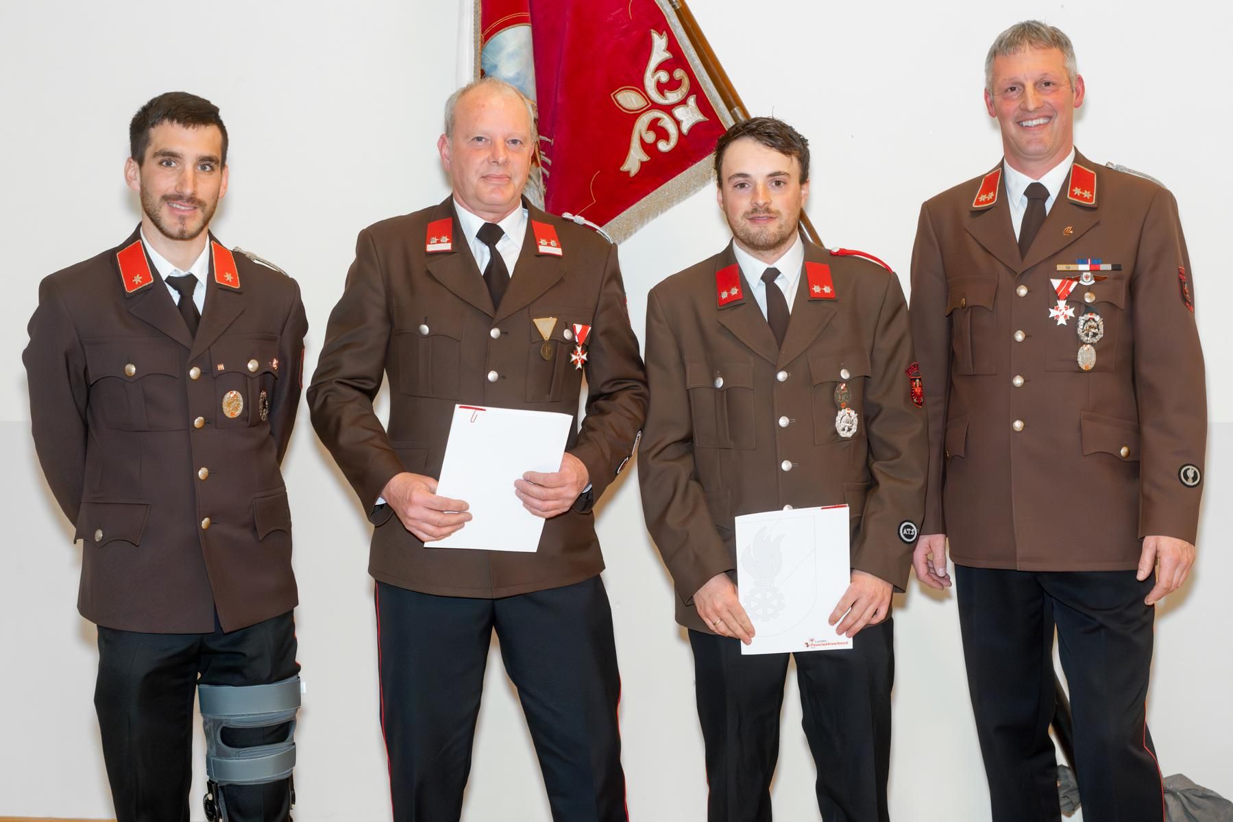 v.l.n.r. BI Patrik Pfurtscheller, HLM Wolfgang Oberkofler, LM Lukas Stocker, OBI Andreas Stocker