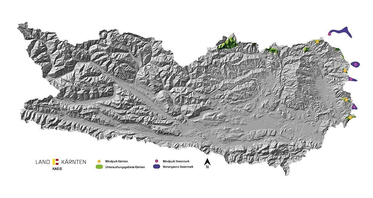 Laut Windkraft-Zonierungsplan sollen die Windkraftanlagen nur im Grenzraum zur Steiermark Platz finden. Foto: KAGIS