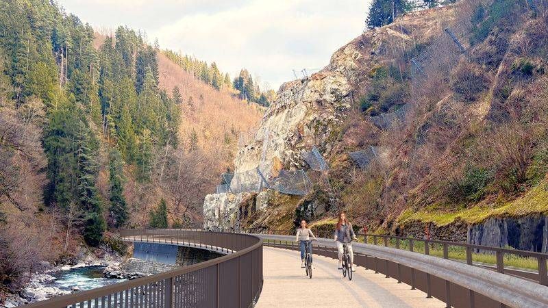 Mitte 2028 soll es per Rad durch die Lieserschlucht gehen. Visualisierung: Land K&auml;rnten