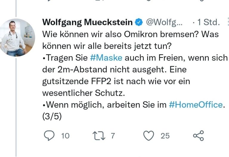 BM M&uuml;ckstein r&auml;t per Twitter zur FFP2-Maske im Freien