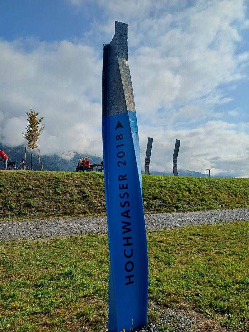 Die Blaue Markierung zeigt den H&ouml;chststand des Hochwassers 2018.