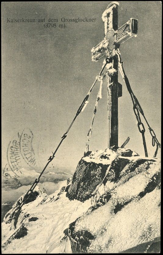 Historische Aufnahme des Gro&szlig;glockner-Gipfelkreuzes (1906). Foto: &Ouml;sterreichische Nationalbibliothek